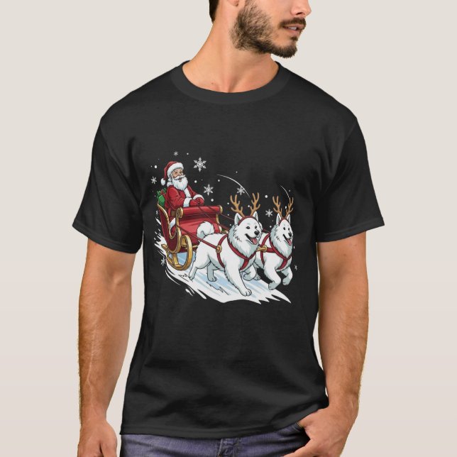 Rolig Samoyed Jul Hund Julen Presenter T Shirt (Framsida)