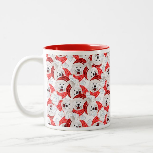 Rolig Samoyed Julmönster Två-Tonad Mugg (Vänster)