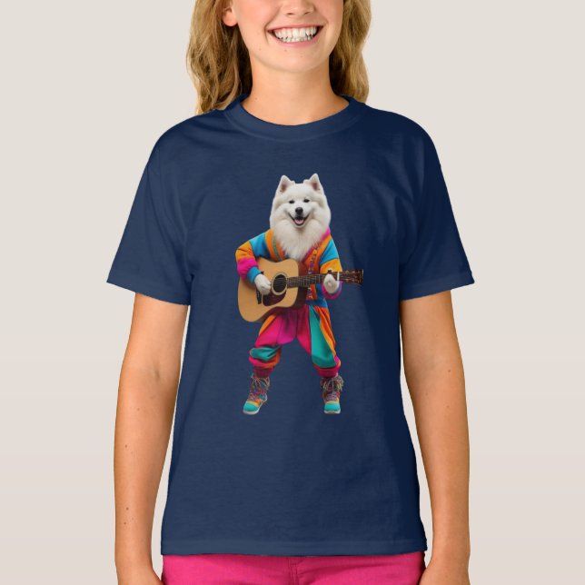 Rolig Samoyed Rockstjärna Barn T-Shirt (Framsida)