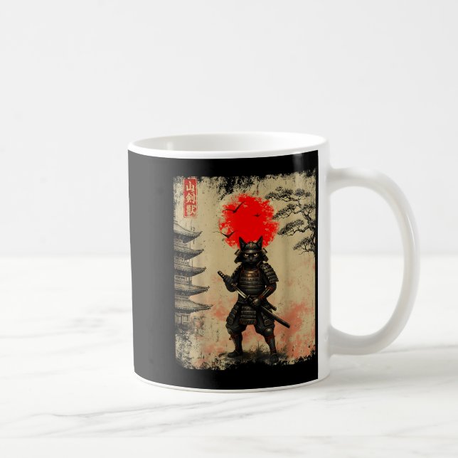 Rolig Samuraj Katt Japansk Konst Grafisk Tee Anime Kaffemugg (Höger)