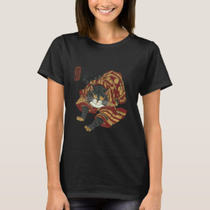 Rolig Samuraj Katt Japansk Konst Ukiyo-e Krigare H T Shirt