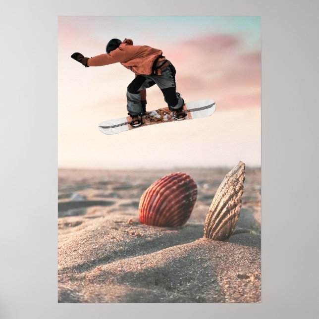 Rolig sand havsskal snowboard collage poster (Framsidan)