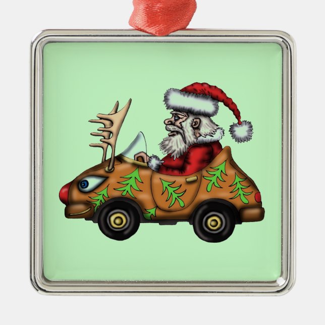 Rolig Santa chaufför på prydnad för Rudolph Julgransprydnad Metall (Framsidan)