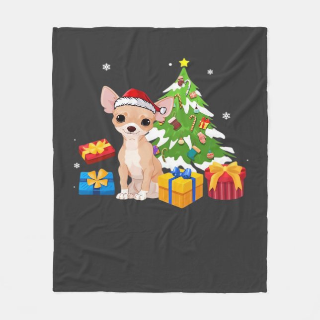 Rolig Santa Chihuahua Hund Julgran Present Xma Fleecefilt (Framsidan)