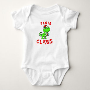 Rolig Santa Claws Dinosaur Bebis 1:a julen T Shirt