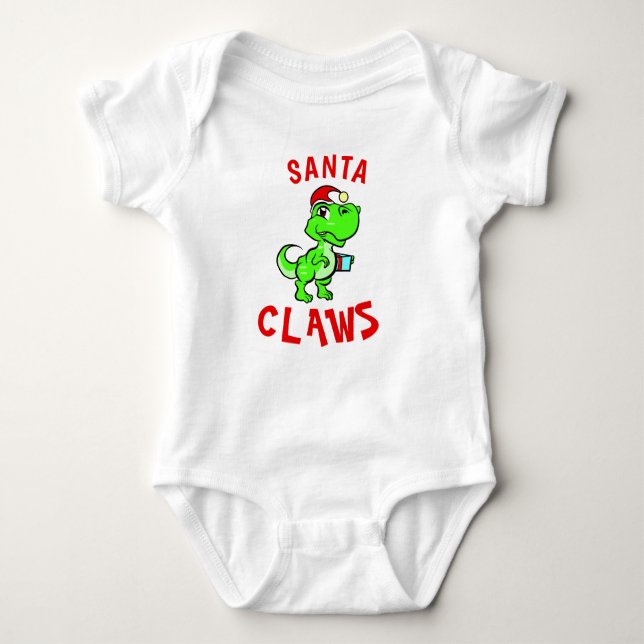 Rolig Santa Claws Dinosaur Bebis 1:a julen T Shirt (Framsida)