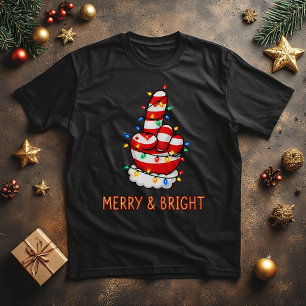 Rolig Santa Finger i julbelysning T Shirt
