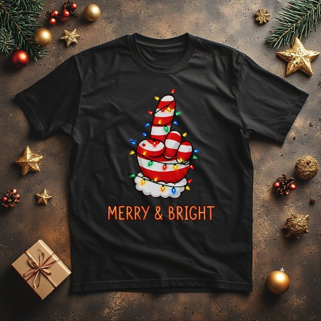 Rolig Santa Finger i julbelysning T Shirt (Skapare uppladdad)
