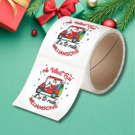 Rolig Santa Golf Cart Familjenamn  Runt Klistermärke