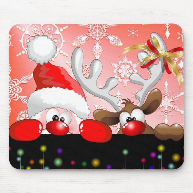 Rolig Santa och rentecknad Mousepad Musmatta (Framsidan)