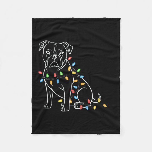 Rolig Santa Pitbull Julbelysning Pitbull Hund L Fleecefilt (Framsidan)
