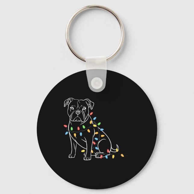 Rolig Santa Pitbull Julbelysning Pitbull Hund L Nyckelring (Framsida)