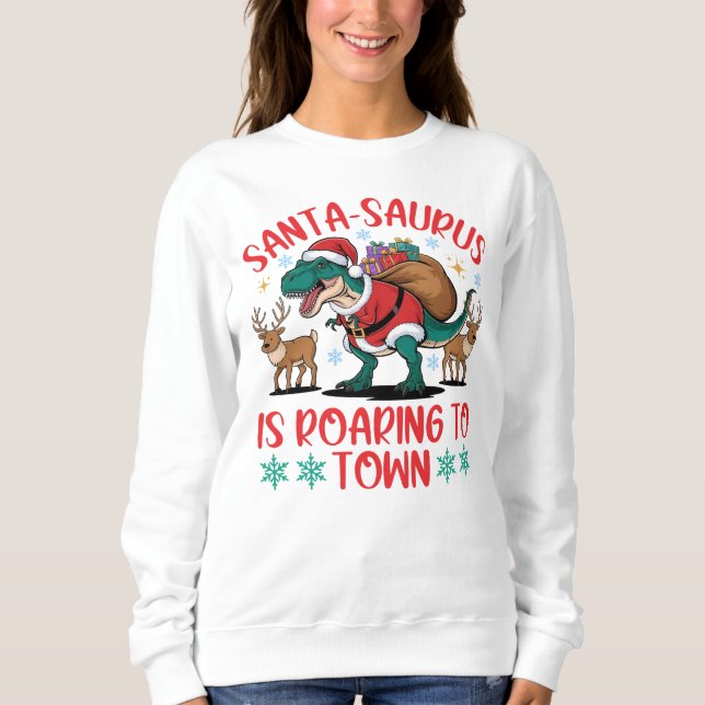 Rolig Santa-saurus T-Rex dinosaur jul T Shirt (Framsida)