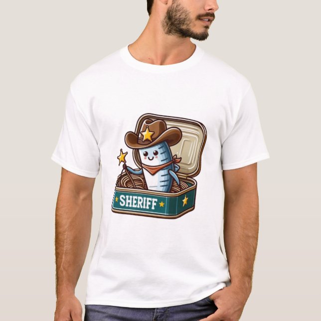 Rolig Sardinkowboy Sheriff T-shirt (Framsida)
