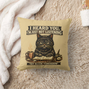 Rolig Sarkastisk Katt Jag Hörde Du Introvert Kudde