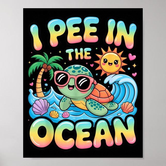Rolig sarkastisk strand kawaii sköldpadda barn kis poster (Framsidan)