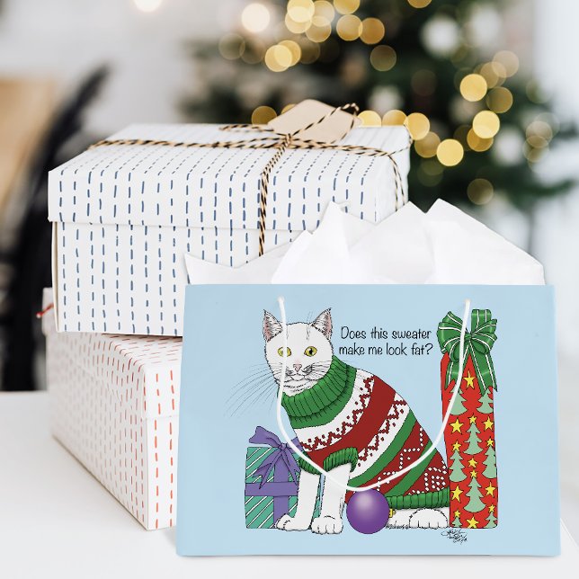 Rolig Sarksast Fult Jultröja Vit Katt (Skapare uppladdad)