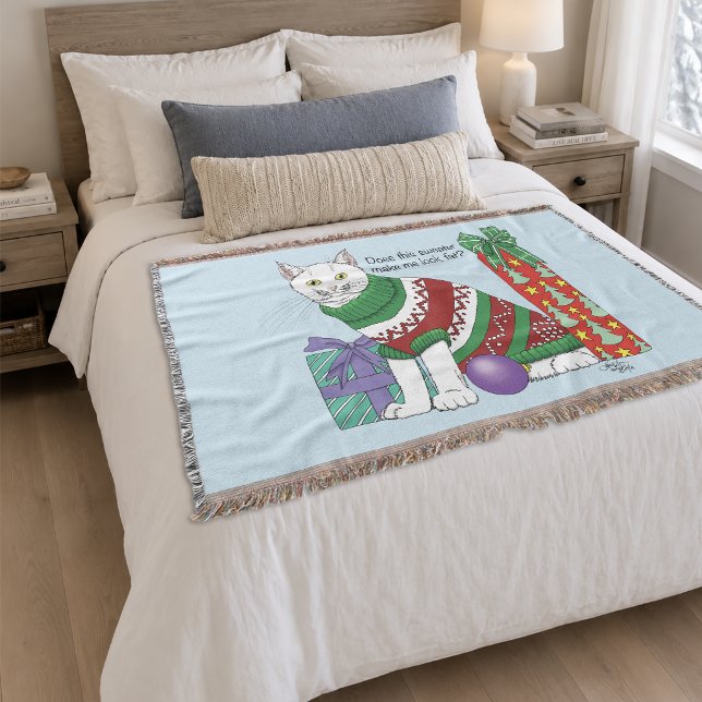 Rolig Sarksast Fult Jultröja Vit Katt Filt (Skapare uppladdad)