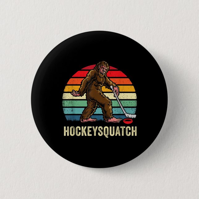 Rolig Sasquatch-älskare ishockeylag spelarepresent Knapp (Framsida)