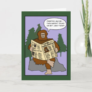 Rolig Sasquatch för primitiv tecknad julkort Helgkort
