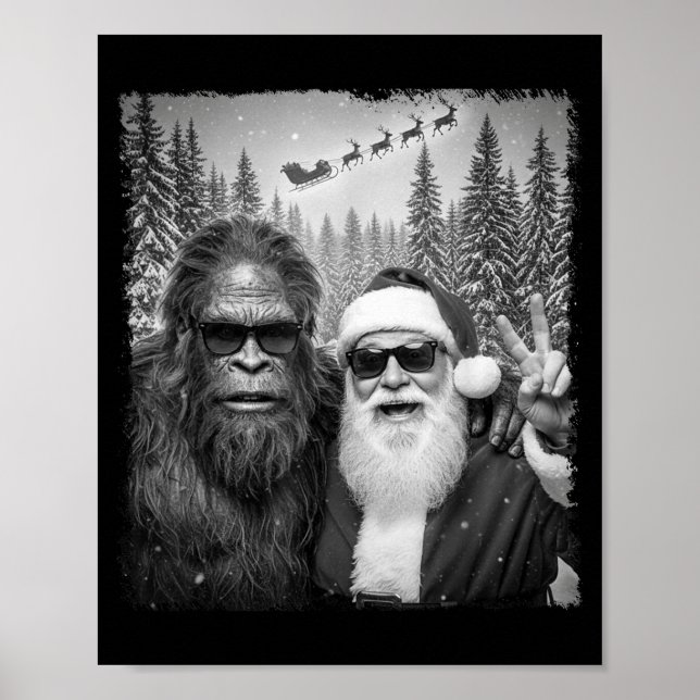 Rolig Sasquatch-meme Cool selfie med Santa Christ Poster (Framsidan)