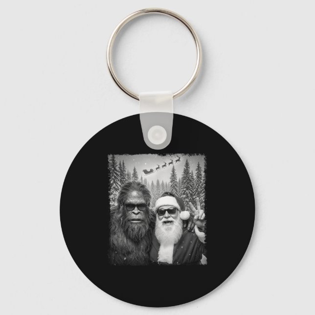 Rolig Sasquatch-meme Cool selfie med Santa Kristus Nyckelring (Framsida)