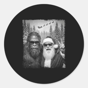 Rolig Sasquatch-meme Cool selfie med Santa Kristus Runt Klistermärke
