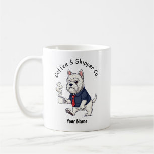 Rolig Schipperke Hund Affärsdräkt Kaffe Kaffemugg