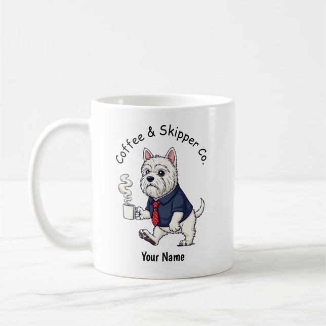 Rolig Schipperke Hund Affärsdräkt Kaffe  Kaffemugg (Vänster)