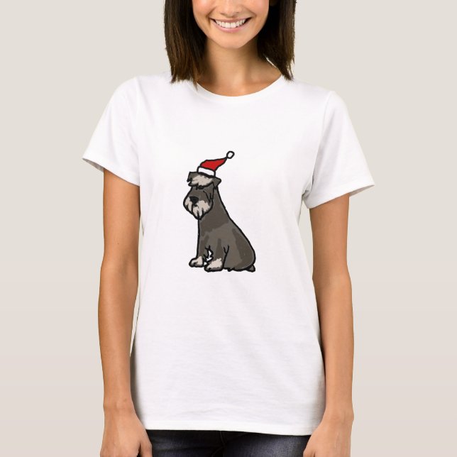 Rolig Schnauzer i julhatt T-shirt (Framsida)