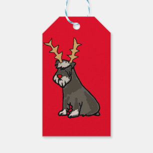 Rolig Schnauzer med renhorn på kronhjortjul Presentetikett