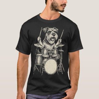 Rolig Schnauzer-trummis Vintage Rockhund Trumset T Shirt