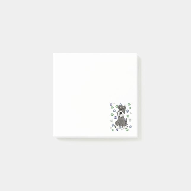 Rolig Schnauzerhund- och tass avtryckkonst Post-it Block (Framsida)