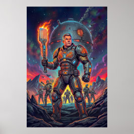 Rolig Sci-Fi-serieteckning Alien Grillmästare Popk Poster