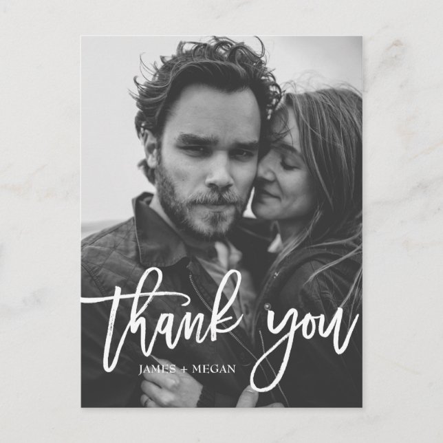 Rolig script kalligrafi foto bröllop tack I Vykort (Framsida)