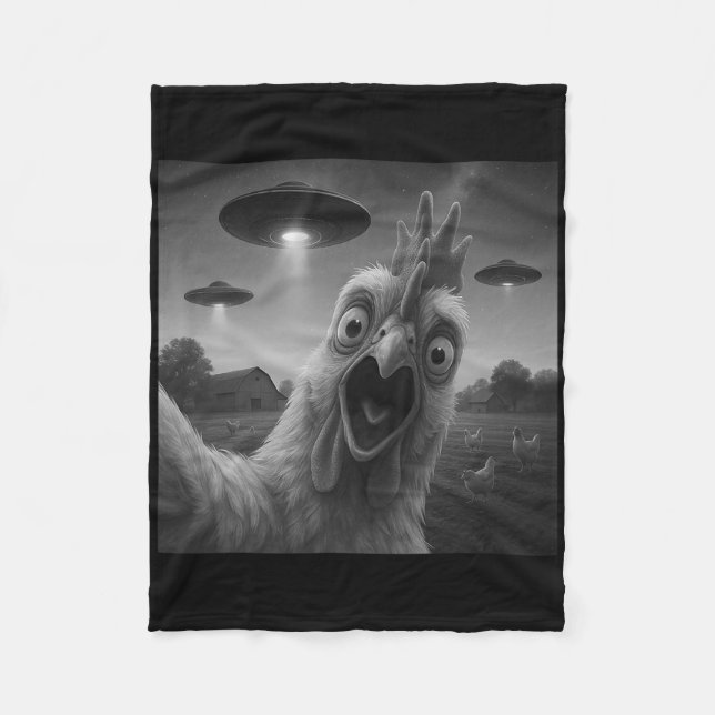 Rolig Selfie Kycklinghane Med Ufo Wei Fleecefilt (Framsidan)