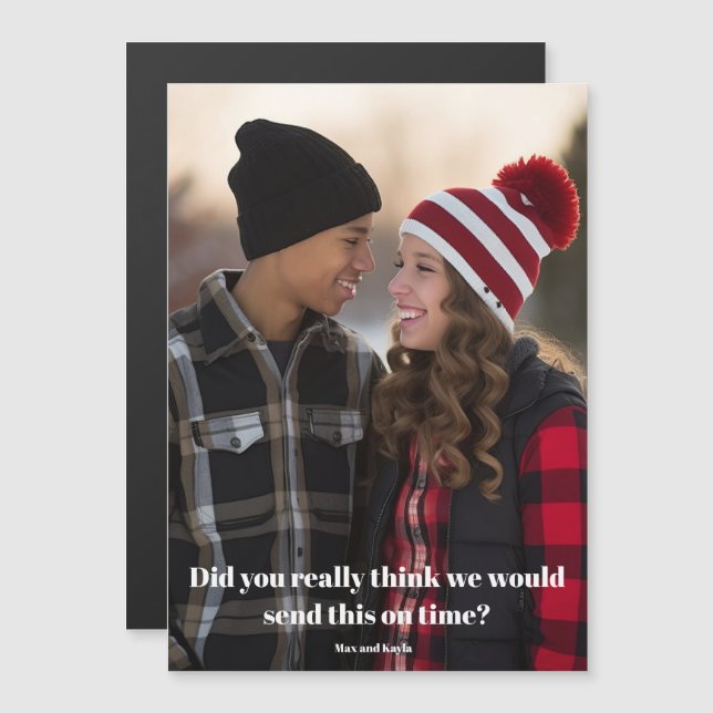 Rolig sen jul familjefoto försent magnet (Fram/baksida)