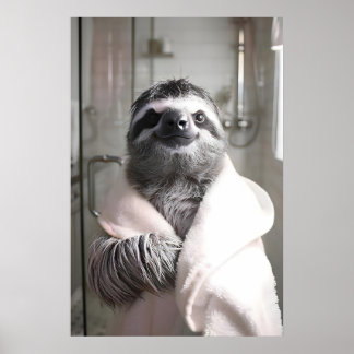 Rolig sengångare i badräkt, badrumsväggkonst, söt poster