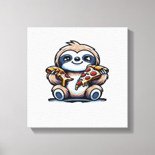 Rolig sengångare som äter Pizza, Kawaii Djurfantas Canvastryck