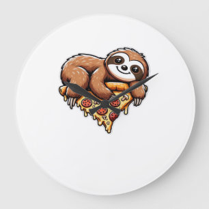 Rolig sengångare som äter Pizza, Kawaii Djurfantas Stor Klocka