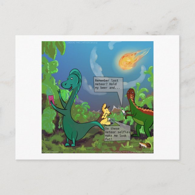 Rolig serie om dinosaurie-selfie vykort (Framsida)