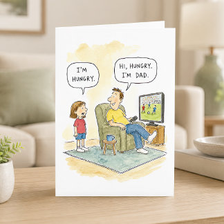 Rolig serie om hungrig dotter och pappaskämt för f kort