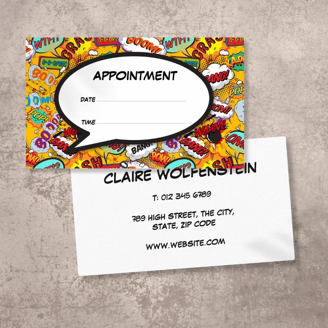 Rolig serie-språkblås-namnsedelskort visitkort (Fun Comic Book Speech Bubble Appointment Card)