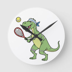 Rolig serie-T-Rex som spelar tennis-dinosaurie Rund Klocka