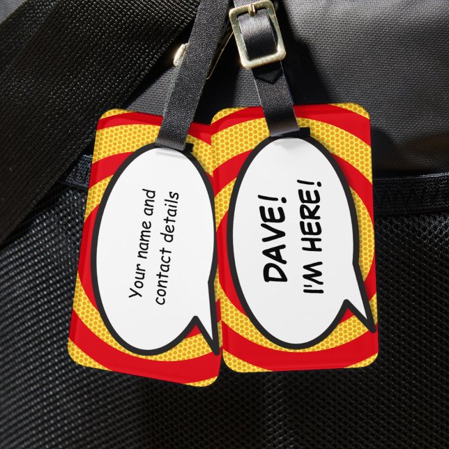 Rolig seriebok JAG ÄR HÄR Personlig Bagagebricka (Funny Comic Book I'M HERE Personalized Luggage Tag)