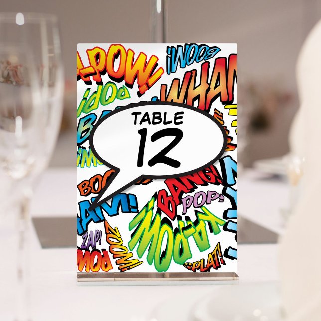 Rolig seriebok Pop Art Bordskort (Fun Comic Book Pop Art Table Number)