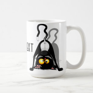 Rolig seriefigur av katt upp och ner kaffemugg
