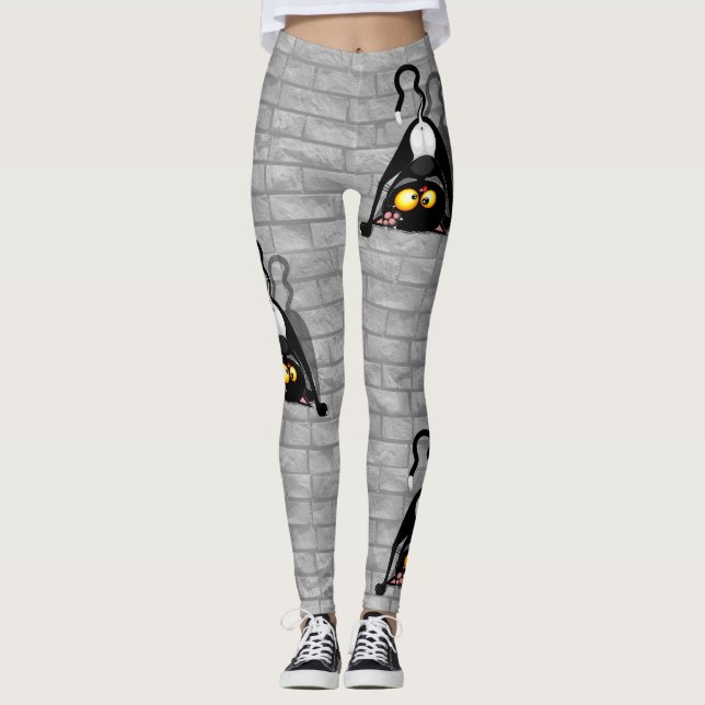 Rolig seriefigur av katt upp och ner leggings (Framsida)
