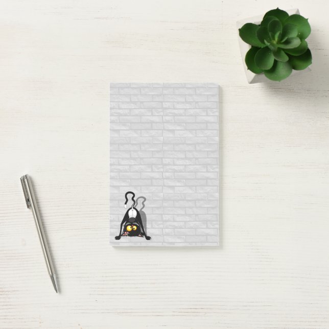 Rolig seriefigur av katt upp och ner post-it block (Kontor)
