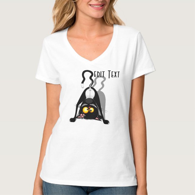 Rolig seriefigur av katt upp och ner t shirt (Framsida)